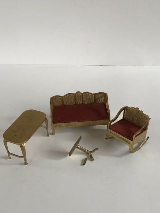 Vintage TootsieToy My Dolly’s Doll House Furniture Living Room Sofa Chair Table 2