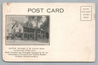 Cator House Hotel Cambridge Maryland Antique Eastern Shore Advertising 1908