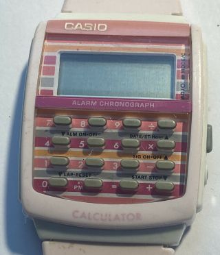 Casio Womens Pink Calculator Watch Rare 437 Ldf - 40