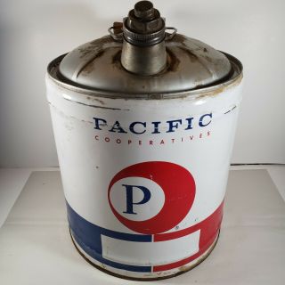Rare Vintage Pacific Cooperatives Transmission Oil Can 5 - Gallon Five Antique
