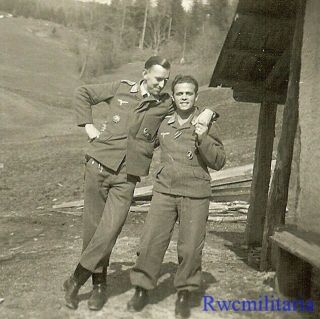 Rare Buddy Pose By Luftwaffe Fallschirmjäger Paratroopers W/ Para Badges