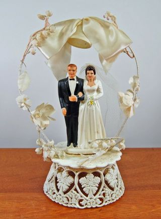 Vintage 1950s Coast Novelty Wedding Cake Topper Bride Groom Figurines