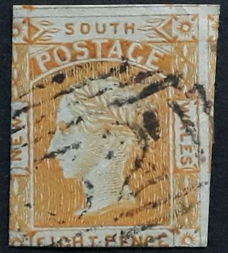 Rare 1853 Nsw Australia 8d Yellow Imperf Laureate Stamp Medium Bluish Paper