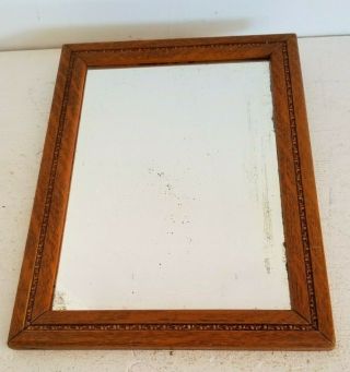 Antique Arts & Crafts Carved Oak Wood Mirror 13 " By 17 "
