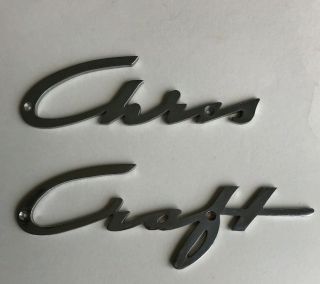 Vintage metal chrome CHRIS CRAFT boat side emblem logos Rare 3