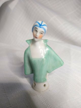 Small Antique 2 1/2 " Art Deco Half Doll Pincushion Germany Glazed