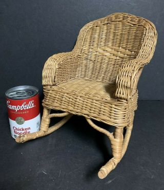 Vintage Tan Wicker Doll / Stuffed Bear Rocking Chair 10 " Tall
