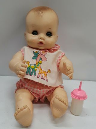 Vtg Effanbee So Chubby Vinyl Baby Doll With Bottle Sleeping Green Eyes1969 12 "