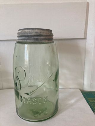 Vintage Antique Rare Logo Ball Mason Jar Unusual Size Quart Darker Than Photo