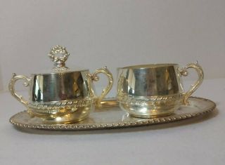 Vintage Silver Plated Sugar And Creamer Set With Tray