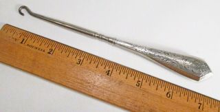 Antique Victorian Era Ornate Sterling Silver Handle Boot Shoe Button Hook 7 "