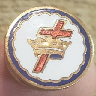 Rare Early 1900s Gold Tone Masonic Knights Templar Guilloche Enameled Screw Pin