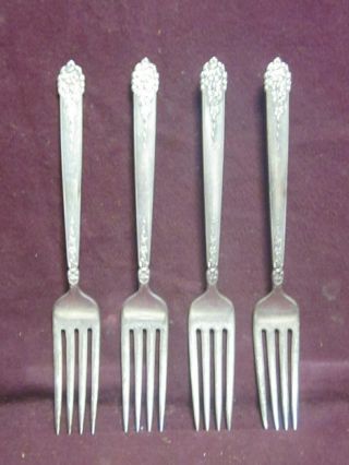 4 Silverplate King Edward National Silver Co.  Moss Rose Dinner Forks 7 1/2 " Nm