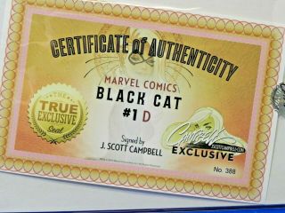 Marvel Black Cat 1 D Variant J.  Scott Campbell Signed Noir Rare Cover 9.  4 3