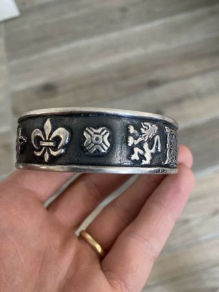 Rare Ancien Bracelet Argent Massif Pays Basque Jonc SignÉ Teguy Blasons