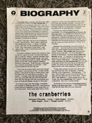 RARE The Cranberries Promo Photo,  Press Pack 100 Authentic Rock Memorbilia 3