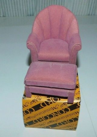 Vintage Concord Miniatures Dollhouse Furniture Sofa Chair & Foot Rest 8318