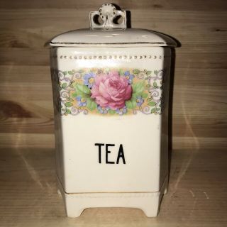 Antique Porcelain Tea Canister Jar French English Country Rose Gold Shabby Chic
