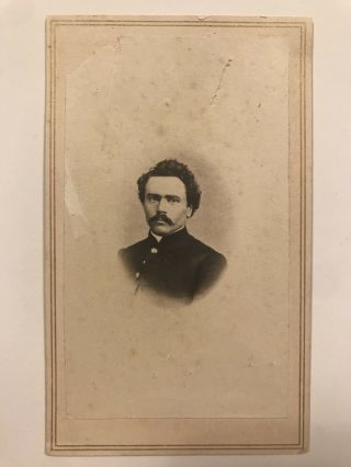 Rare Antique Civil War Soldier With Coat And Mustache Cdv Photo