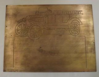 Hermes Brass Engraving Plate Antique Car 12 " X 9 "