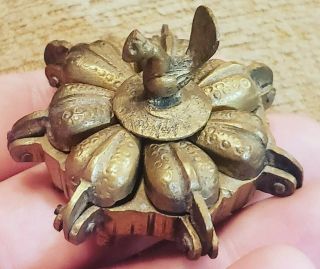 Rare Antique Handmade Hindu Indian Brass Bronze Kumkum Ritual Figural Spice Box