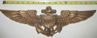 Rare Large Heavy 17 - 1/4” Solid Brass Us Navy Naval Aviator Wings