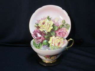 Vtg Stanley Bone China Teacup Saucer Set Roses Yellow Pink Gold England A