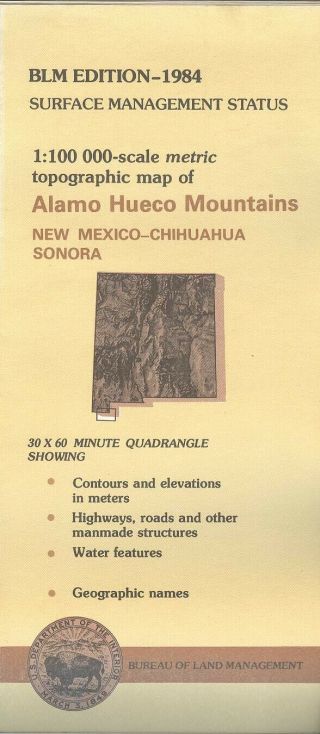 Usgs Blm Edition Topographic Map Mexico Alamo Hueco Mountains - 1984 - Surface
