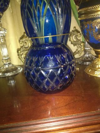 Vintage Cobalt Blue To Clear Hand Cut Crystal Votive Candle Holder