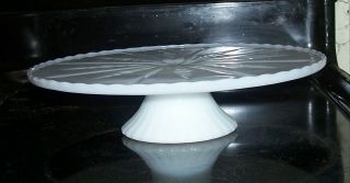 Vintage Antique Milk Glass Cake Dessert Pedestal Stand Slicing Serving Pattern