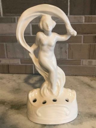Antique Art Deco Porcelain Coronet German Flower Frog Nude Dancer With Scarf