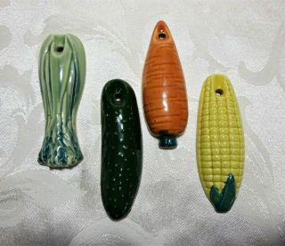 Vintage Country Kitchen Decor Ceramic Pottery Vegetables Wall Plaques Set Of 4