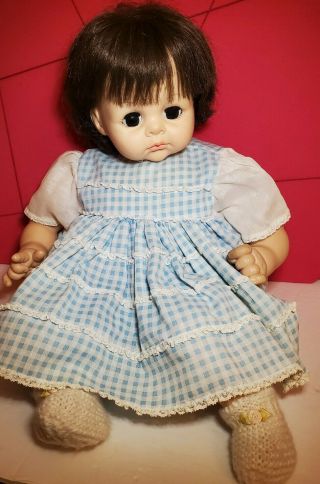 Vintage 19 " Madame Alexander Pussycat Baby Doll Crier Brunette Gingham Dress