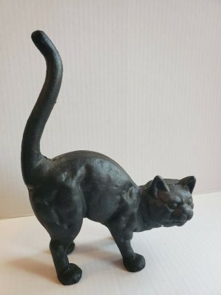 Antique Cast Iron Angry Black Cat Door Stop,  Arched Back.  3.  10 Lbs 10 " X7 " X3 "