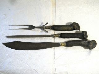 Antique 3 Piece Meat Carving Set Putnam Cutlery Co.  Britain Knife Fork Sharp