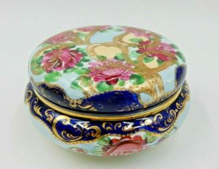 Antique Hand Painted Pink Floral With Gold Trim Nippon Vanity Jar Trinket Box