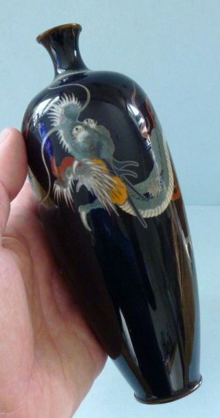Antique Japanese Chinese Blue Cloisonne Enamel Dragon Vase Urn Bowl 7.  25 " Rare