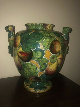Rare Vintage Cantagalli Italian Majolica 20th C Pottery Vase Hand Painted