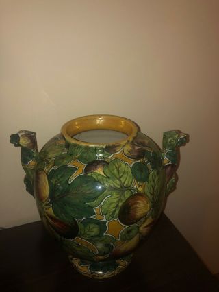Rare vintage cantagalli italian majolica 20th c pottery vase hand painted 2