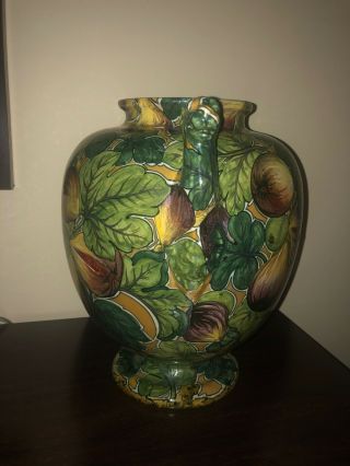 Rare vintage cantagalli italian majolica 20th c pottery vase hand painted 3