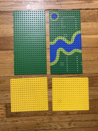 (2) Vintage Lego 16x32 Green Base River & Dots Set 6071,  Bonus (2) Yellow 16x18