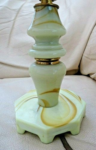 Antique Vintage Slag Glass Table Lamp Akro Agate Great.  Boidoir Accent
