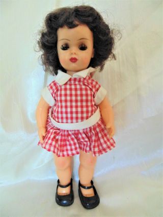 Vtg 50s Tiny Terri Lee Doll Walker In Red Check Tagged School Dress Brunette 10 "