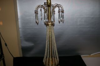 Hollywood Regency Crystal Waterfall Table Lamp Glass Prisms - Gorgeous
