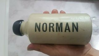 Rare Victorian Stoneware Ginger Beer Bottle With Blue Lip " Norman " Double Print