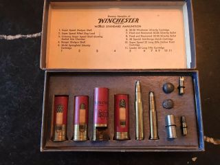 Rare Vintage Winchester Dummy Sample Shotshells And Cartridges - Salesman Box