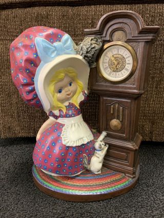 Byron Molds 1976 Girl In Bonnet Ceramic Grandfather Germany Clock 70s Rare Cat