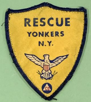 Vintage Yonkers York Civil Defense Rescue Patch Extremely Rare Police Fire