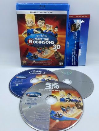 Meet The Robinsons (blu - Ray / 3d / Dvd,  2011,  3 Disc Set) Rare W/ Insert Disney