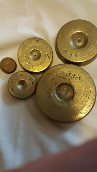 Rare Vintage Set Of 5 Stackable Brass Scale Weights 1/2oz - 1lb